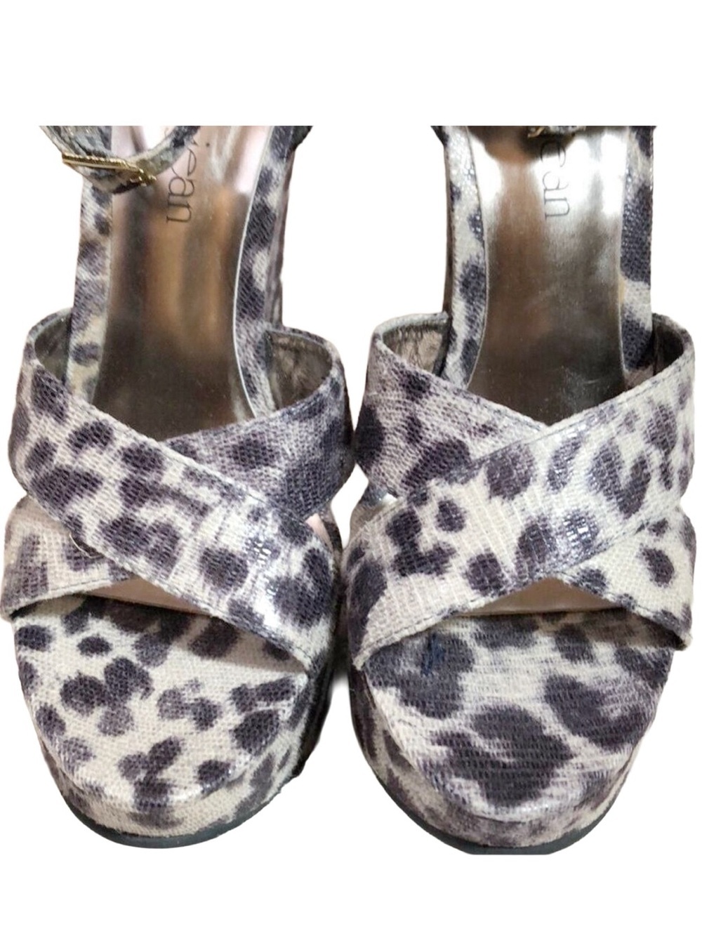 EUC-Cathy Jean Leopard Print Strappy Platform Wedge Ankle Strap Sandals Size 7